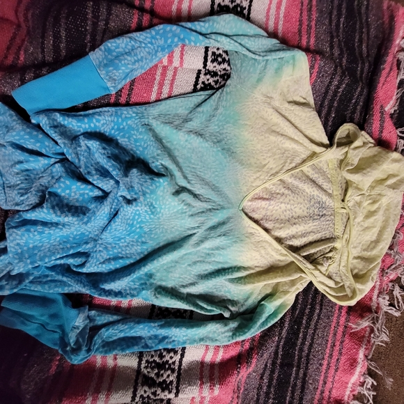 Prana Blue, green, yellow Ombre Burnout Hoodie Lightweight Longsleeve W's Medium - Picture 1 of 11